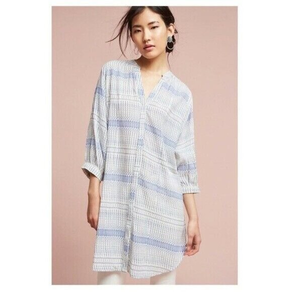 Maeve - Anthropologie Lena Yarn Dyed Tunic Shirt Boho Balloon Sleeve - Picture 1 of 10